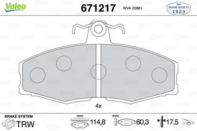 VALEO 671217 Dısk Fren Balatası (Ön) Ford Sıerra 1.3/1.6 10/82-02/87 Ford Sıerra Cosworth 2.0 10/89-03/93 Skoda F 115430280 87BX2K021AA