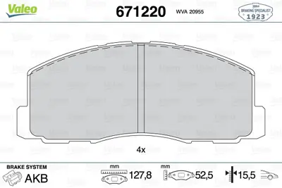 VALEO 671220 On Fren Balatası Colt 84>92 Galant 85>93 Lancer 84>92 MR389531