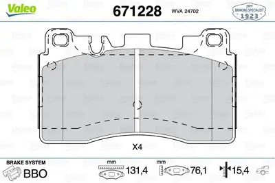 VALEO 671228 Dısk Fren Balatası (Arka) Mercedes Cls63 5.5 Amg 01/11> Mercedes E63 Amg 5.5/6.2 02/11> Mercedes Sls A0074207220