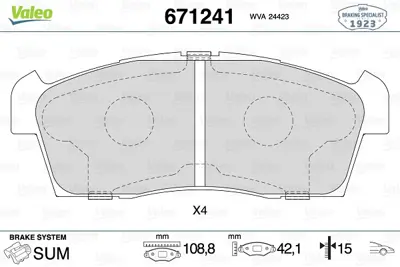 VALEO 671241 Ön Balata Kıa Sırıon 1.3 Celerio 1.0 14 Subaru Justy 1.0 07 