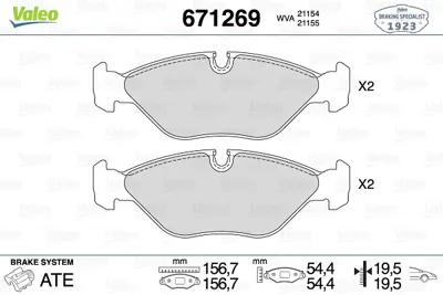 VALEO 671269 Dısk Fren Balatası (Ön) Saab 900 2.0/2.1 01/84-06/94 Saab 9000 2.0/2.3/3.0 09/84-12/98 8993768