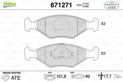 VALEO 671271 Dısk Fren Balatası (Ön) Fıat Elba Csl 1.4/1.6 06/92 - 08/97 Fıat Fıorıno 1.4/1.6/1.7d 01/88 - 05/01  71773139