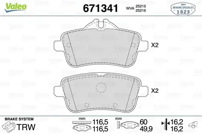 VALEO 671341 Arka Balata Mercedes M Serisi W166 -Ml250-Ml350-Ml400-Ml500-Ml63 Amg 4-Matic 11 X166 12 A0074208620