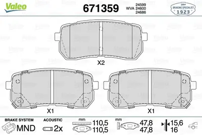 VALEO 671359 Arka Disk Fren Balatası Kıa Sorento 2.2d/2.4/3.3 11/14 58302C5A70