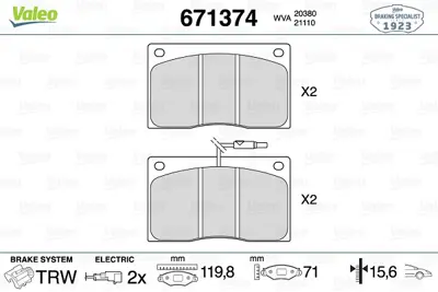 VALEO 671374 Dısk Fren Balatası (Ön) Renault Master P28 2.4d 11/89-04/93 Renault Master P35 2.0/2.4d 07/80-02/98  7701203071