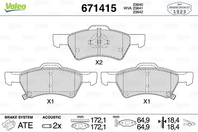 VALEO 671415 On Fren Balatası Grand Voyager Iıı 2,4 / 2,5crd / 3,3 / 3,3awd / 3,8 / 3,8awd 02 / 00> 