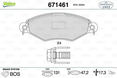 VALEO 671461 Dısk Fren Balatası (Ön) Peugeot 306 1.4/1.6 04/93-07/01 425320