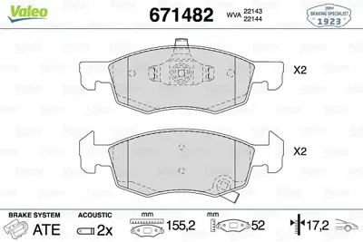 VALEO 671482 Ön Balata Opel Corsa 1.0-1.2-1.4-1.4t 14 1605280