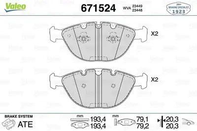 VALEO 671524 Fren Balatası On Bmw X5 E53 00>06 34116761282