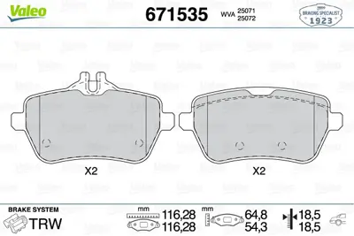 VALEO 671535 Arka Balata Mercedes S350 Bluetec-S350 Bluetec 4-Matic 13 Sl 350 12 A0084203420