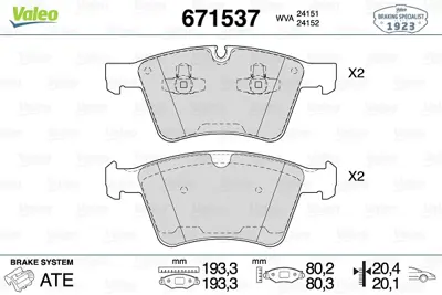 VALEO 671537 Dısk Fren Balatası (Ön) Mercedes Gl320 3.0d 09/06 - 08/12 Mercedes Gl350 3.0d 06/09 - 08/12 Mercedes A1644201320