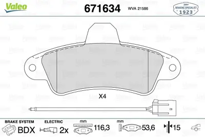 VALEO 671634 Arka Balata Fişli Mondeo Ghıa 93-01 XS712M008BE