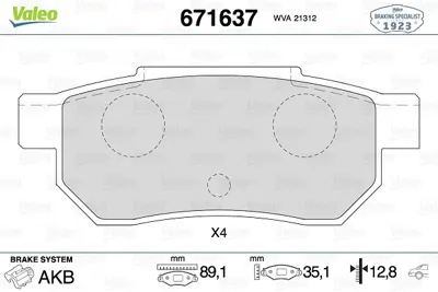 VALEO 671637 Arka Balata Accord Iıı Cıvıc Jazz Iı 02 Rover 25 45 200 400 Mg 