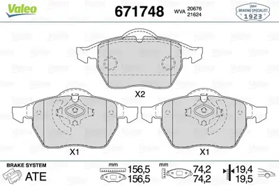 VALEO 671748 Disk Fren Balatası Ön Bora 1998-2005-Golf Iıı-Iv-New Beetle 1999-2010-Passata3 1996-2003-Tt 98-06 1J0698151M 8N0698151