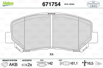 VALEO 671754 On Fren Balatası Mazda Cx5 2012-2017 KDY93328Z9C