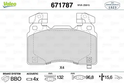 VALEO 671787 Ön Disk Fren Balatası Cadıllac Ct6 Performance 16 Cadıllac Cts Vsport Performance 14 23441307