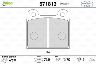 VALEO 671813 Dısk Fren Balatası (Ön) Alfa Romeo 1750 1.7/1.8 03/68-10/72 Alfa Romeo 2000 2.0 05/70-09/83 Alfa Rom 1605513 1605722 211698151G 91135195008 A0014207720