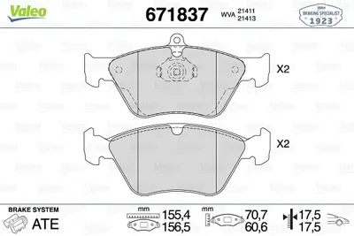 VALEO 671837 Ön Balata Omega Calıbra Saab 900 Iı 93/2.98 1605855 4646899