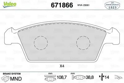 VALEO 671866 Dısk Fren Balatası (Ön) Daewoo Tıco 0.8 02/95-12/00 Suzukı Cappuccıno 0.7 10/91-08/95 