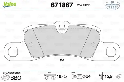 VALEO 671867 Arka Fren Balatası Cayenne 3.0 3.6 4.8 10> 95835293972