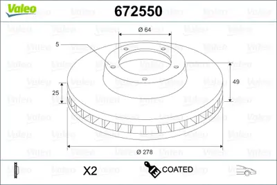 VALEO 672550 Fren Diski Ön Volvo C30-C70-Focus C-Max-S40 Fren Diski Binek 1734696 31362411