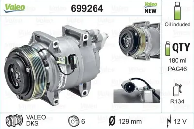 VALEO 699264 Klıma Kompresor Volvo S60 I (384) 2.0 T 00>10 S80 I (184) 2.0 T 98>06 V70 Iı (285) 2.4 D 01>08 Z0010344A