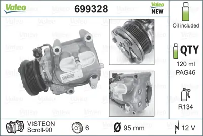 VALEO 699328 Klıma Kompresoru Mondeo Iıı 00>07 1.8-2.0 Zetec  Transıt V347 06>14 2,3 Durate He 145ps 4586557