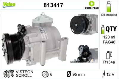 VALEO 813417 Klıma Kompresor Fıesta Cb1 08>12 Fıesta Ccn 12>17 Benzınlı 1.25-1.4-1.6 8V5119D629EG