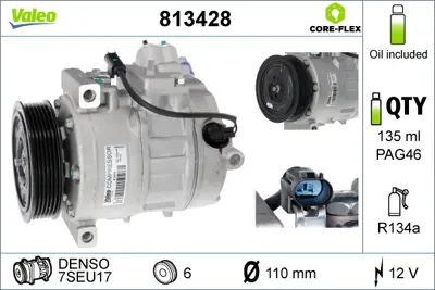 VALEO 813428 Klıma Kompresoru Bmw N52 E81 E82 E87 E92 E90 E84 F01 E83 F25 E70 Z4 E89 64529122618