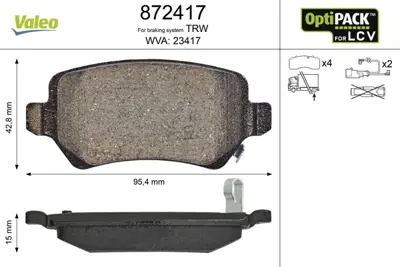 VALEO 872417 Arka Balata Lcv Astra G 98 Astra H 05 Merıva 03 Zafıra 00 Combo 02 1605122