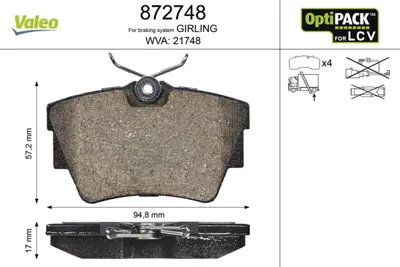 VALEO 872748 Arka Fren Balatası Trafıc Iı Iıı Vıvaro 1,6dcı / 1,9 / 2,0 4414520 7701054772