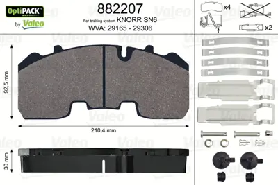 VALEO 882207 Dısk Fren Balatası Bpw Sb3745 (19,5 Tekerlek Icın) 980102750