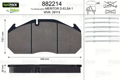 VALEO 882214 Disk Fren Balatası Optıpack Man F90. F2000. M2000 Man Sensörlü 22.5 Tekerlek İçin 5001823000 8285388435