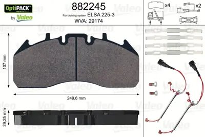 VALEO 882245 Disk Fren Balatası Optıpack Renault Premıum Iı Sensörlü 23149532 7422921064