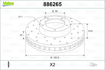 VALEO 886265 Fren Diski Ön X2 Alfa Romeo 156 2.0i 16v. 2.4. 2.5i 97- . 164 2.0i. 2.5td. 3.0 88- 82450539