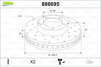 VALEO 886695 Fren Diski Ön X2 Cıtroen C3 1.1i. 1.4i. 1.4 Hdı 02 - . 1.4i. 1.6 16v 02 - . Berlingo 1.1i. 1 424983 4249G1