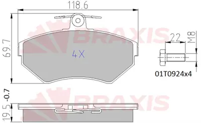 BRAXIS AA0648 On Fren Balatası Passat 1,6 1,8 1,9 Tdı 97>00 A4 95>99 8E0698151N 8EO698151