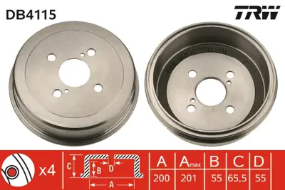 TRW DB4115 Arka Fren Kampanası Corolla/Sw 92-97 Ee101-111/Ae101-111/Ae102/Ce110 200x201x55x66 4-2d 4243120250