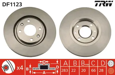 TRW DF1123 Fren Diski Ön 306 Gtı 93>01 405 92>95 / Xsara 97> Xantıa 93> Havalı 283mm E169011