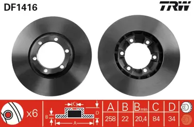 TRW DF1416 Fren Diski Ön L200 86>96 Havalı 258mm MB407031