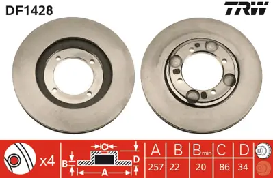 TRW DF1428 Fren Diski Ön Coupe 96>02 Lantra 90>00 Havalı 257mm 5171228300