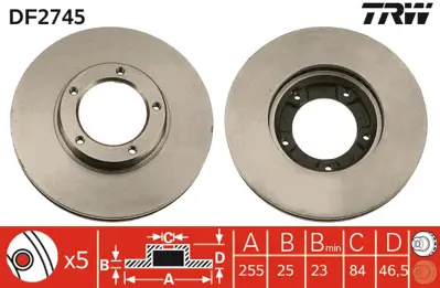 TRW DF2745 Fren Diski Ön Hıace 89>04 Havalı 255mm 4351226090