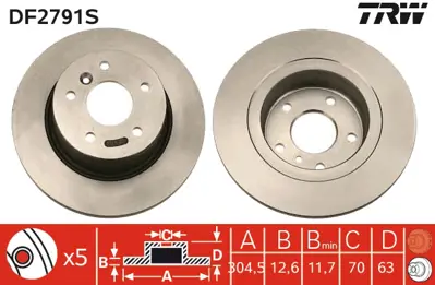 TRW DF2791S Fren Dıskı Arka Dıscovery 2 98-04 Range Rover 94-01 SDB000470