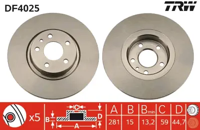 TRW DF4025 Fren Diski Ön 147 01>10 156 97>06 Düz 281mm 