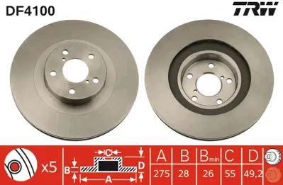 TRW DF4100 Fren Diski Ön Avensıs 97>03 Celıca 88>99 Havalı 275mm 4351220640