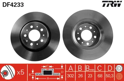 TRW DF4233 Fren Diski Ön S70 96> V70 C70 98> 850 91> Havalı 302mm 31262095