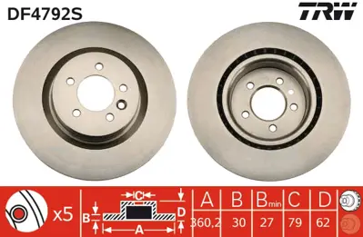 TRW DF4792S Fren Dıskı On Range Rover Sport Dıscovery 4  3.0-3.6-4.2-5.0 Havalı 360mm SDB000624