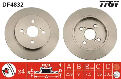 TRW DF4832 Arka Fren Aynası Duz Yarıs 1,0 Vvt I / 1,3vvt I / 1,8vvtı / D 4d 01 / 06> 4243152080