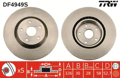 TRW DF4949S Fren Diski Ön Impreza 01>12  Havalı 326mm 26300FE070