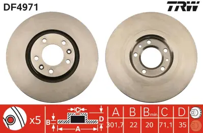 TRW DF4971 Arka Fren Aynası Havalı C6 2,2 Hdı / 2,7 Hdı / 3,0 V6 / 3,0 Hdı 05> E169515